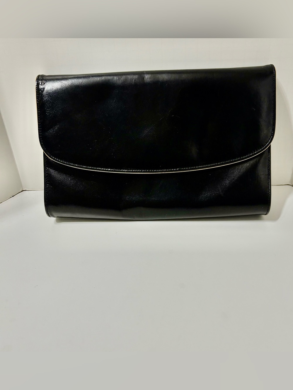 Vintage-Inspired Black Leather Clutch Handbag Made in Montreal